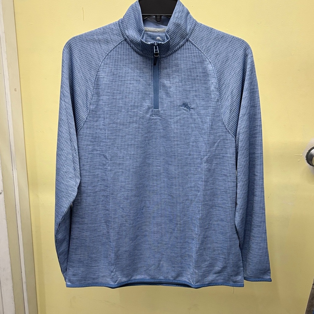 Tommy Bahama Gray and Blue Striped Pullover